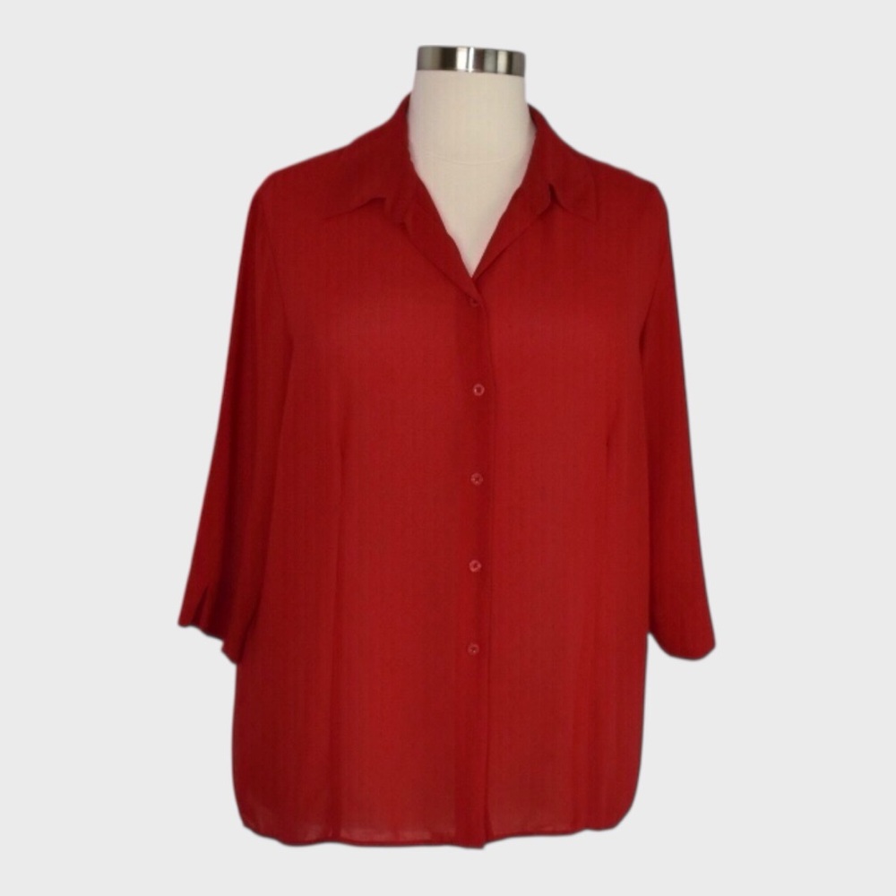 Avenue Red Button Front Blouse